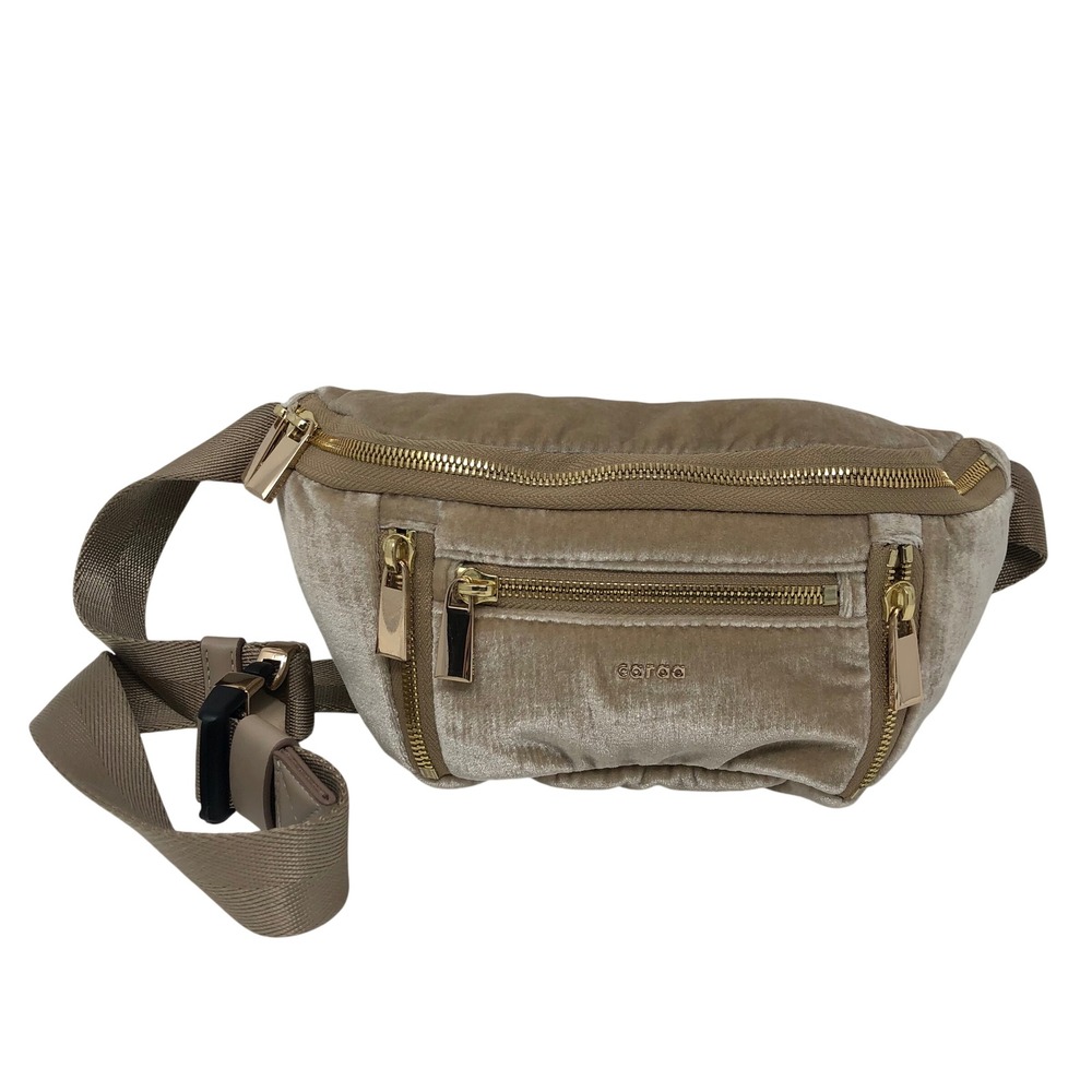 Caraa Free People Fanny Pack Beige Velvet Gold Hardware Belt Bag Festival